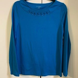 Kim Rogers turquoise long sleeve Folkloric top Medium Petite